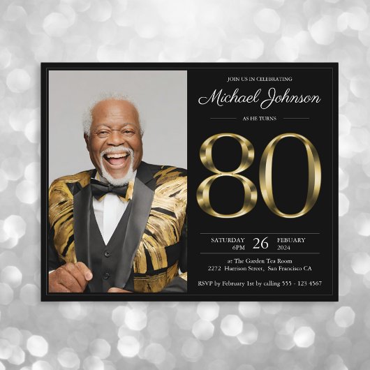 Papier Black Gold Photo Budget 80e anniversaire Invitatio