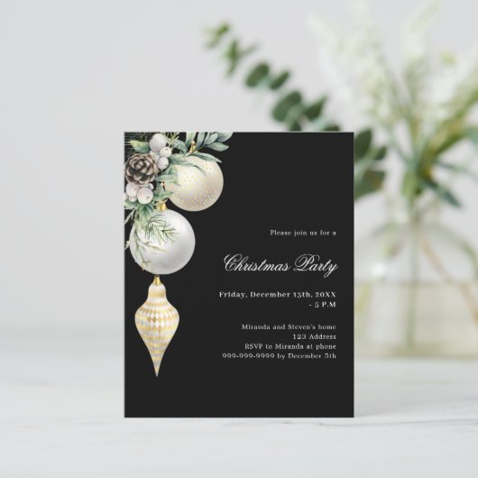 Papier Black gold QR code Christmas Party invitation (Debout devant)