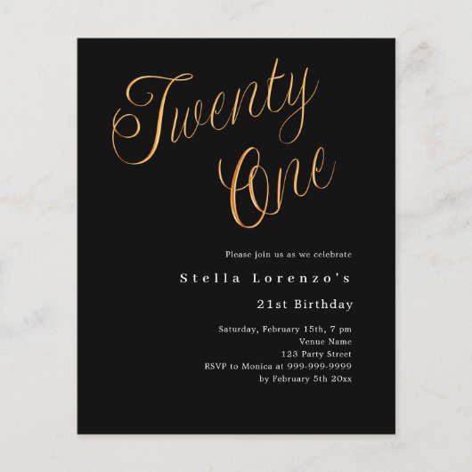 Papier Black gold script budget 21e anniversaire invitati (Devant)