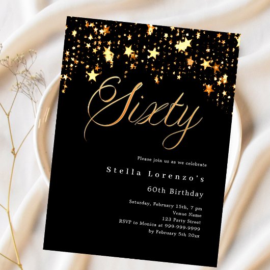 Papier Black gold stars budget 60e anniversaire invitatio