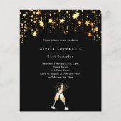 Papier Black gold stars salue l'invitation d'anniversaire (Devant)