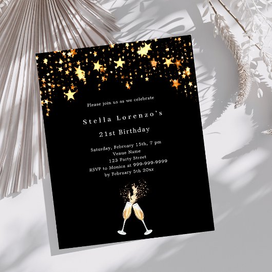 Papier Black gold stars salue l'invitation d'anniversaire