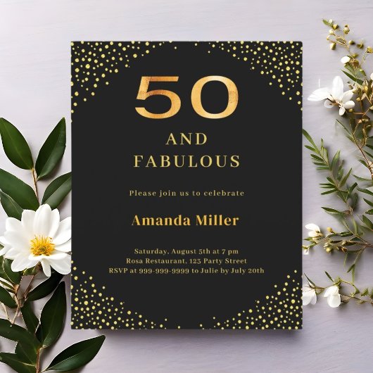 Papier Black or 50ème fabuleuse invitation anniversaire