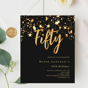 Papier Black or étoiles script 50e anniversaire invitatio