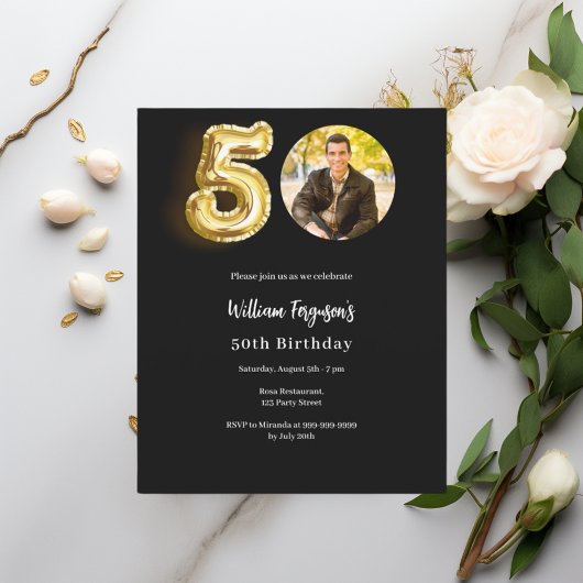 Papier Black or photo 50e anniversaire invitation
