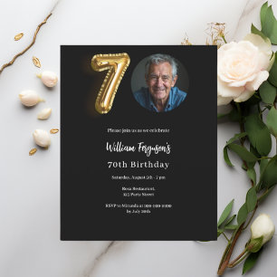 Papier Black or photo 70e anniversaire invitation