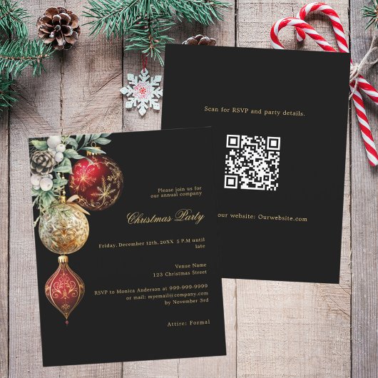 Papier Black red gold business QR Christmas invitation