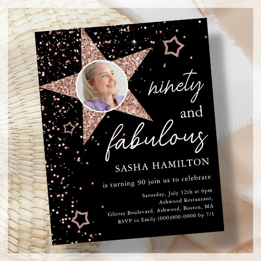 Papier Black & Rose Gold 90e Anniversaire Invitation budg