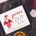 Papier Black Santa Peace Out 2021 Funny Christmas Holiday<br><div class="desc">Budget-friendly and funny Christmas and New Years holiday card celebrating the to 2021. A cool retro-black Santa Claus is wearing a face mask standing next to "Peace Out 2021" in fun typographiy. The greeting wishes a "Merry Christmas & Happy New Year" with "new" in red to emphasize the welcomed new...</div>
