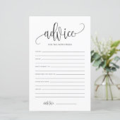 Papier Black Script Advice for the Newlyweds Mariage Card (Debout devant)