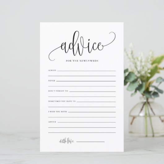 Papier Black Script Advice for the Newlyweds Mariage Card (Debout devant)