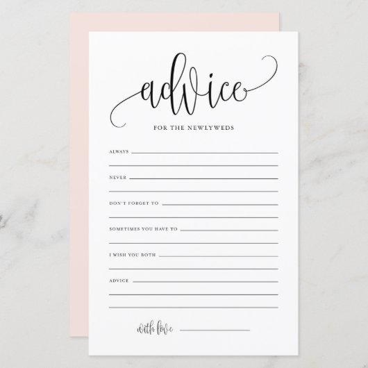 Papier Black Script Advice for the Newlyweds Mariage Card (Devant / Derrière)