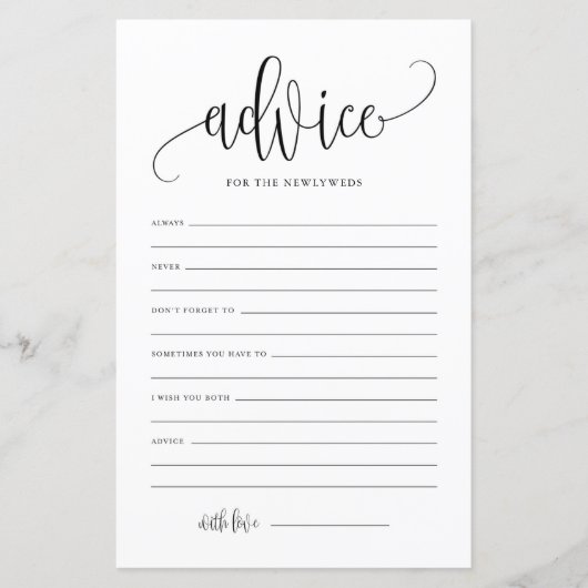 Papier Black Script Advice for the Newlyweds Mariage Card (Devant)