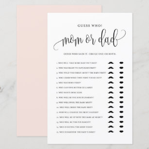 Papier Black Script Devinez Qui Maman ou Papa Baby shower