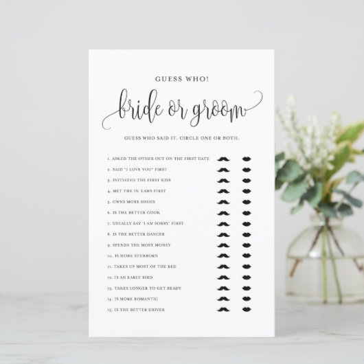Papier Black Script Gues Who Mariage ou Groom Douche Jeu (Debout devant)