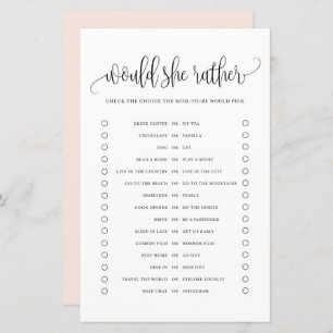 Papier Black Script Voudrait-Elle Plutôt Baby shower Jeu