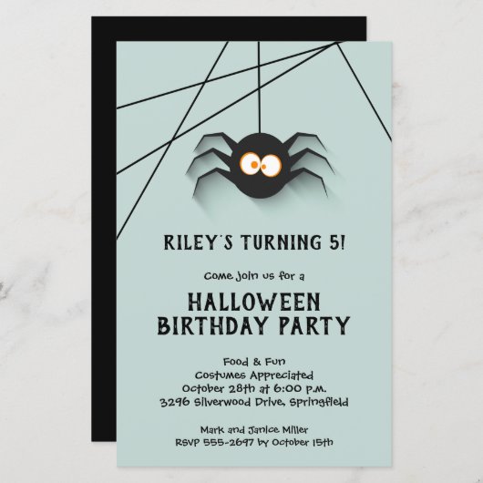 Papier Black Spider Kids Halloween Invitations d'annivers (Devant / Derrière)