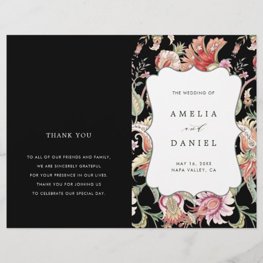 Papier Black | Tropical Floral Mariage Ceremony Program (Devant)