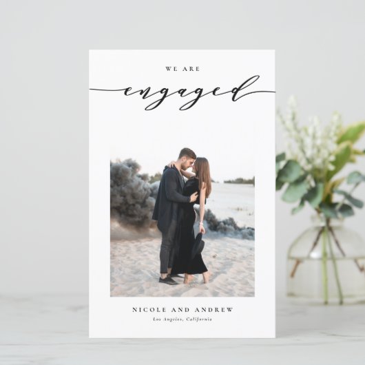 Papier Black Whimsical Script Engagement Announcement (Debout devant)