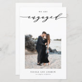 Papier Black Whimsical Script Engagement Announcement (Devant / Derrière)