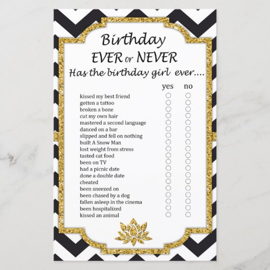 Papier Black White Chevron Anniversaire jamais ou jamais (Devant)