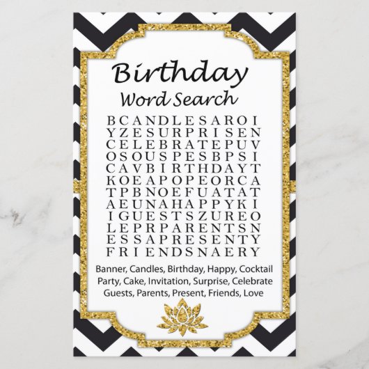 Papier Black White Chevron Anniversaire mot jeu de recher (Devant)