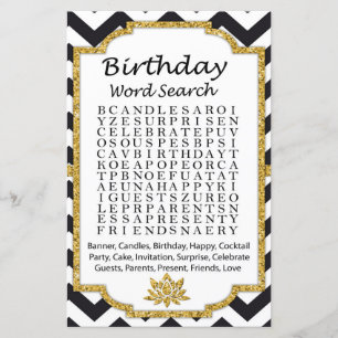 Papier Black White Chevron Anniversaire mot jeu de recher