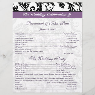 Papier Black & White Damask Purple Band Wedding Program