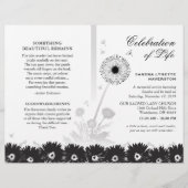 Papier Black & White Floral Funeral Program avec photo (Devant)