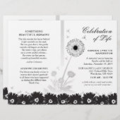 Papier Black & White Floral Funeral Program avec photo (Devant / Derrière)