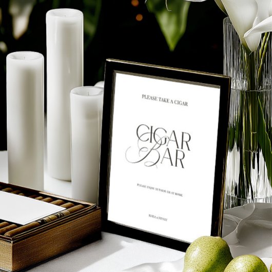 Papier Black & White Minimalist Cigar Bar Wedding Sign