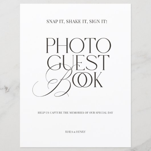 Papier Black & White Modern Classic Photo Guest Book Sign (Devant)
