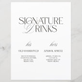 Papier Black & White Modern Wedding Signature Drinks Sign (Devant)