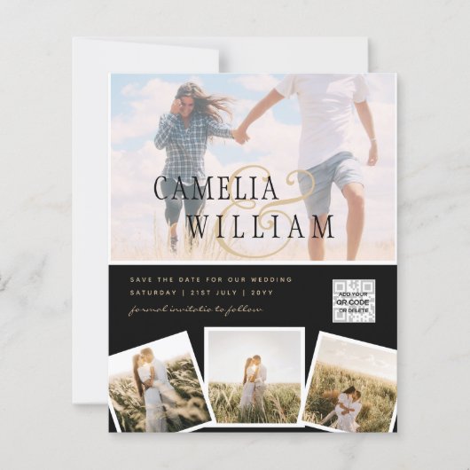 Papier Black White PHOTO Wedding Inviter QR CODE Enregist (Devant)