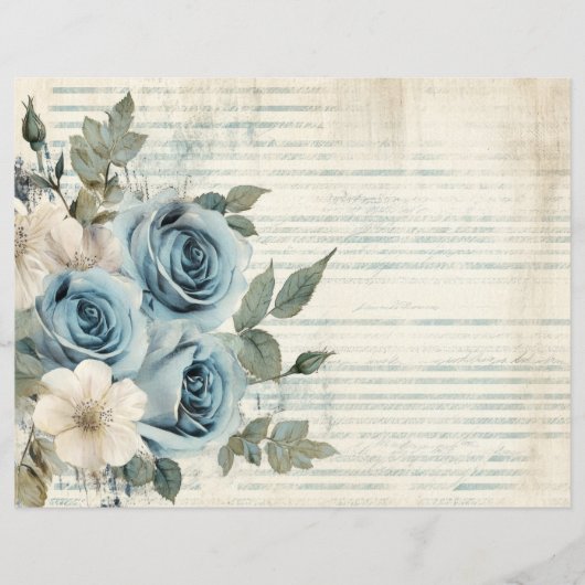 Papier blanc bleu Floral Vintage (Devant)