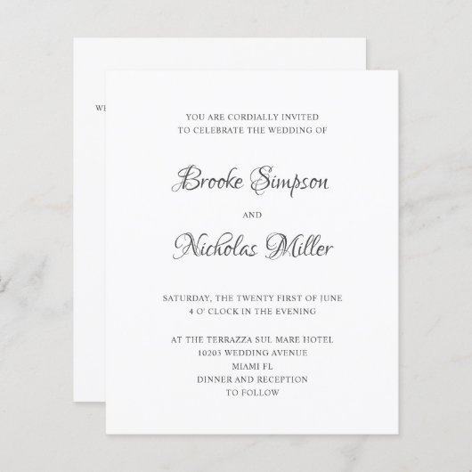 Papier BLANCHE | FAIBLE COÛT Simple Élégant Mariage minim (Devant / Derrière)