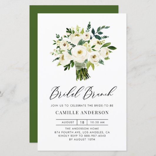 Papier Blancs Bouquet de fleurs Bridal Brunch Invitation (Devant / Derrière)