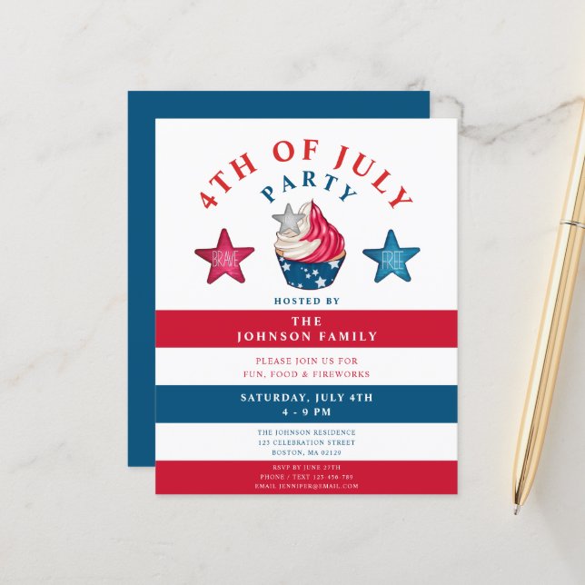 Papier Blancs Et Bleus Rouge 4 juillet (Devant/Arrière en situation)