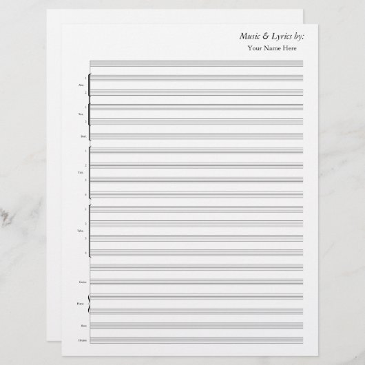 Papier Blank Sheet Music Jazz Band (Devant / Derrière)