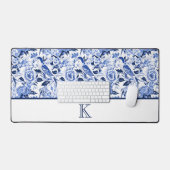 Papier bleu à motif d'oiseau à monogramme (Clavier et souris)
