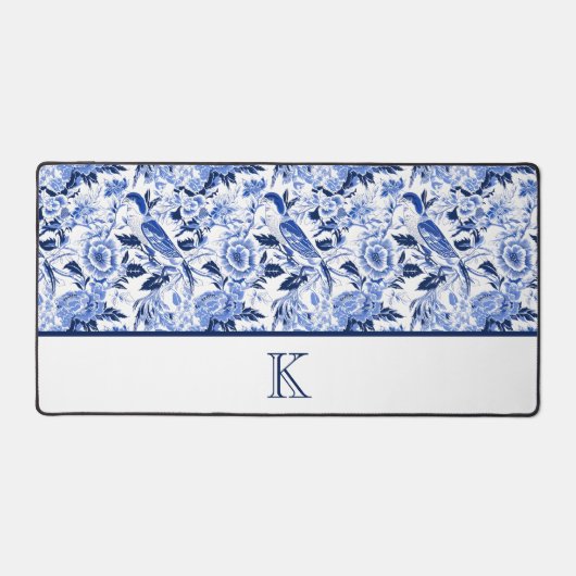 Papier bleu à motif d'oiseau à monogramme (Recto)