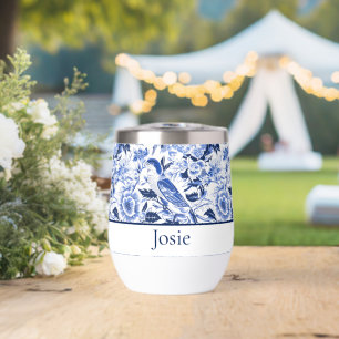 Papier bleu à motif oiseau bleu et monogramme