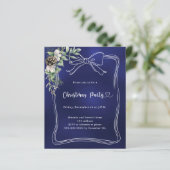 Papier Bleu arc pin verdure Noël invitation (Debout devant)