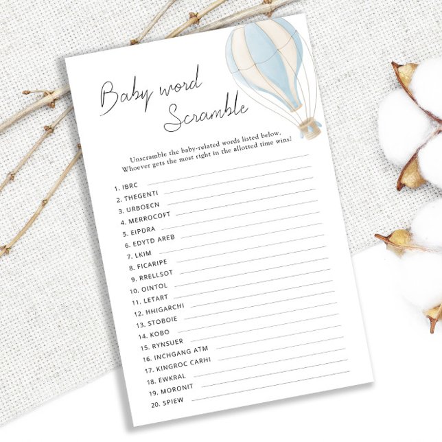 Papier Bleu Baby shower à air chaud Bleu Mot (Créateur téléchargé)