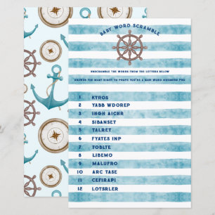 Papier Bleu Baby shower marin nautique Mot Scramble
