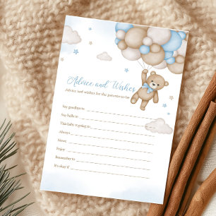Papier Bleu Bear Balloon Baby shower Conseils & Voeux Jeu