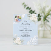 Papier Bleu blanc floral photo 25e faire-part de mariage (Debout devant)