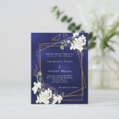 Papier Bleu blanc floraux faire-part de mariage géométriq (Debout devant)