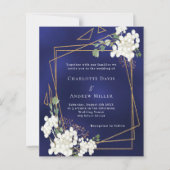 Papier Bleu blanc floraux faire-part de mariage géométriq (Devant)