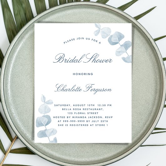 Papier Bleu blanc poussiéreux douche nuptiale invitation